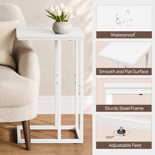 WLIVE Side Table, C Shaped End Table for Couch, Sofa and Bed, Large Desktop C Table for Living Room, Bedroom, Creamy White - Image 5