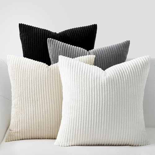 Topfinel Black and White Decorative Throw Pillow Covers Cushion Cases,Set of 4 Soft Velvet Modern Unique Designs,Mix and Match for Home Decor,Pillow Inserts Not Included (16x16 inch, Black/White) by Topfinel