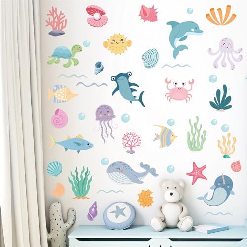 AOWDIAO 58 Pcs Ocean Animals Wall Decals - Peel and Stick Under the Sea Kids’ Room & Nursery Decor - Image 7