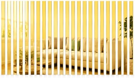 Acrylic Mirror Wall Decor, Peel and Stick Mirror Strips, Vertical Wall Mirror Tiles for Entryway, Bedroom & Bathroom, Shatterproof, Removable, Gold Silver Black, 20/30/40 PCS (30, Gold) by OUTANA-WallStickerSpecialis