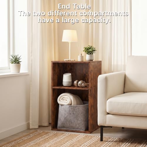 YAHARBO 2 Cube Bookshelf, Brown Record Player Stand with Vinyl Storage Up to 100 Albums, Horizontal Book Shelf, Small Cubby Bookcase with Storage Organizer, Turntable Stand for Living Room, Bedroom - Image 6