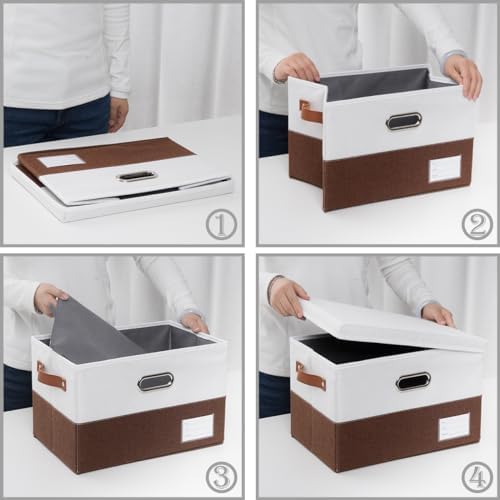 PRANDOM Foldable Storage Bins with Lids [3-Pack] Fabric Collapsible Storage Boxes Baskets Cubes Containers with Handles for Closet Living Room Bedroom (Brown & White 14.9x9.8x9.8'') - Image 6