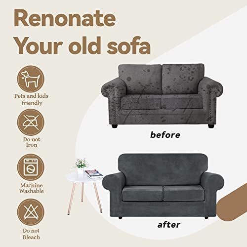 WEERRW Velvet Stretch 3 Pieces Couch Cover for Sofa Washable, Dark Grey - Image 5