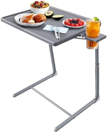 HUANUO Adjustable TV Tray Table - TV Dinner Tray on Bed & Sofa, Comfortable Folding Table with 6 Height & 3 Tilt Angle Adjustments (Gray) by HUANUO