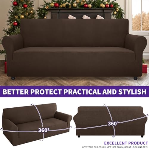 ZNSAYOTX Super Stretch Couch Cover (72"-92") Universal Sofa Covers with Elastic Bottom, Dog Cat Pets Friendly Washable Furniture Protector Fitted Sofa Slipcovers Stay in Place (Coffee, Sofa) - Image 2