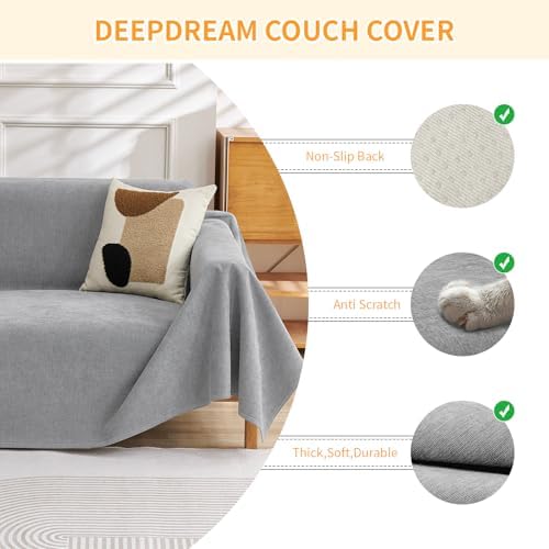 Deep Dream Cat-Scratch Resistant Couch Cover, Waterproof Sofa Cover for 2 Cushion Couch Washable, Pet Friendly Couch Protectors Anti Slip Thickened Slipcovers for Dogs Pets, 71" x 102", Light Grey - Image 2
