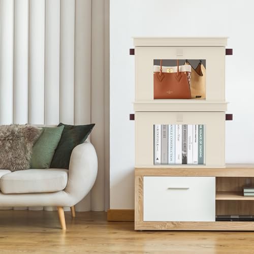Univivi Front Opening Storage Bins with Lids for Closet, Beige, 4 Pack - Image 5