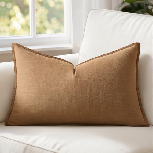 MIULEE Decorative Linen Lumbar Pillow Cover 12x20 Inch Brown by MIULEE