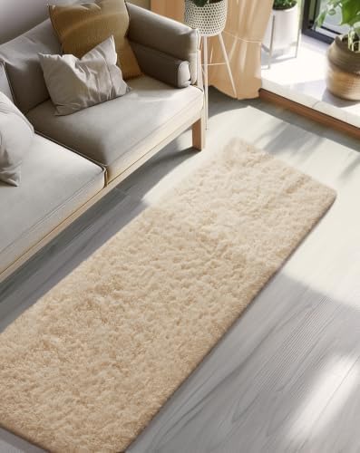 Ophanie 2x8 Runner Rug for Hallway,Upgrade Non-Slip Fluffy Soft Bedside Rugs,Bedroom Living Room Beige Shaggy Carpet for Kids Girls Boys Dorm Nursery Home Decor Aesthetic with Over 99 pcs Pile fibers - Image 5