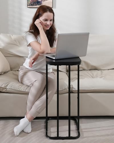 KJGKK C Shaped End Table Set of 2, Small Side Table for Sofa and Bed, Couch Tables That Slide Under, Tall Tv Tray Table for Living Room, Bedroom, Ebony Black - Image 2