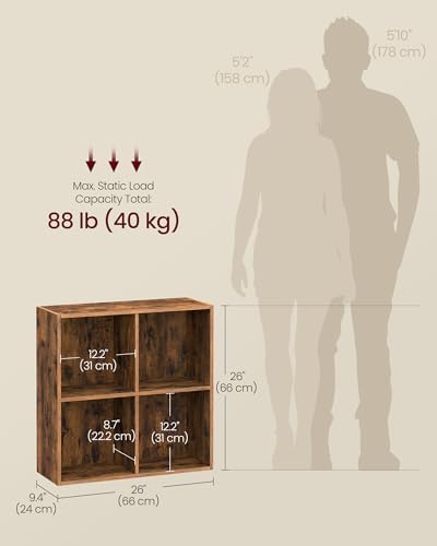 VASAGLE Bookshelf, 4 Cubes Storage Organizer, 25.9 x 9.4 x 25.8 Inches - Image 2