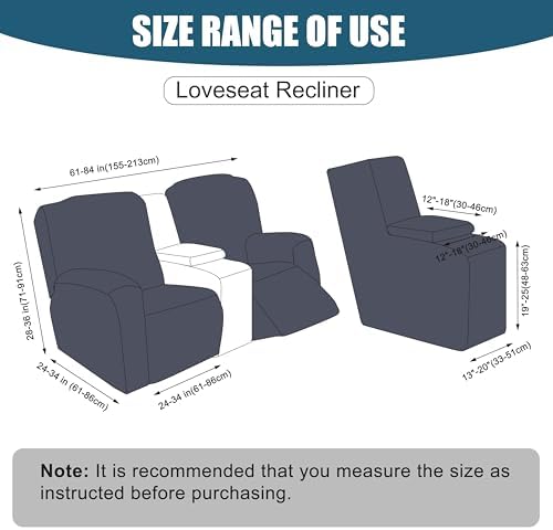 Genina Waterproof Recliner Loveseat Cover,2 Seat with Console,Dark Gray - Image 3