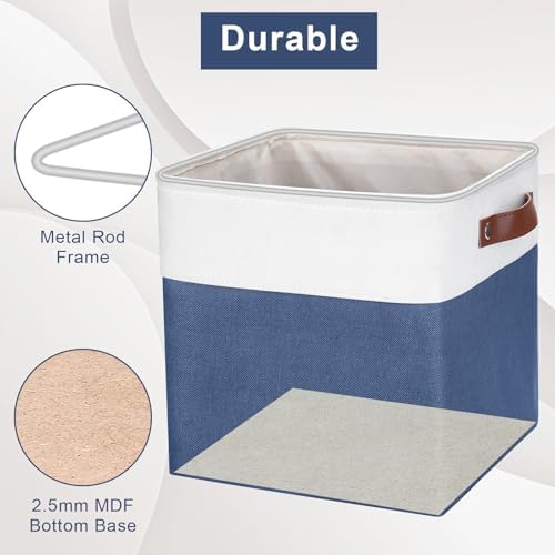 Bagnizer Collapsible Fabric Storage Cubes 11x11 Cube Storage Bins, 4 Pack Closet Baskets Box with Handles for Organizing, Shelf, Toys, Clothes, Home, Office, Nursery (Navyblue&White) - Image 5