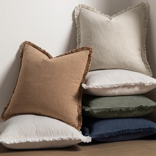 MIULEE Linen Decorative Euro Throw Pillow Covers Light Olive Green 26x26 - Image 5