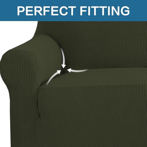 H.VERSAILTEX Stretch Couch Covers for Sofa 1 Piece Slipcovers for Couches and Sofas 3 Seater Couch Cover Feature Thick Checked Jacquard Fabric with Elastic Bottom(Large Sofa 90"-100" Wide, Olive) - Image 5