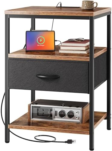 SUPERJARE Nightstand with Charging Station, USB-C Port, Bedside Table by SUPERJARE