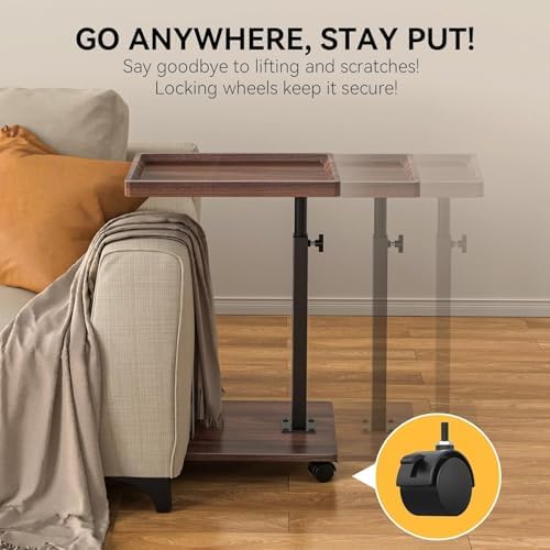 C Table End Table Adjustable Height, 360°Swivel TV Tray Table for Small Spaces, Couch Tables That slide under, C Shaped Side Tables living room and bedroom for Sofa, Bed,Chair, Snack (2, Walnut Brown) - Image 4