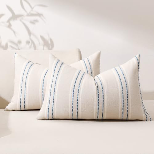 Hckot Striped Throw Pillow Covers 12x20 Set of 2 Lake Blue Pillow Covers by Hckot