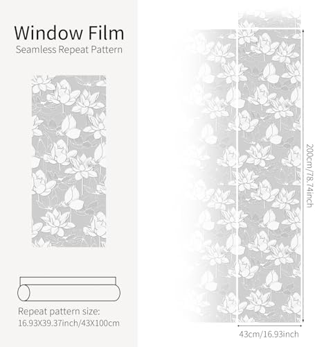 Faux 3D Frosted Tropical Window Privacy Film for Glass Door and Window, 16.93"x78.74" 3D-Lotus Flower - Image 3