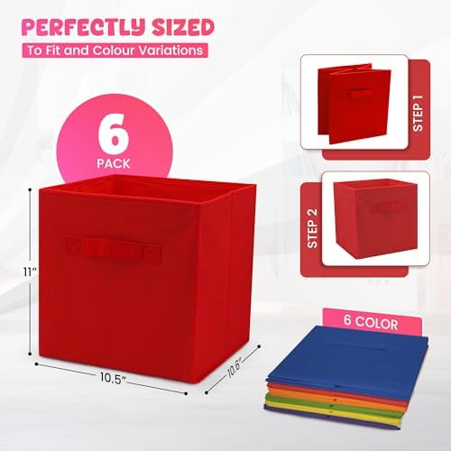 4E's Novelty 6 Packs 11 Inch Rainbow Color Storage Cube Bins, Colorful Storage Baskets For Nursery, Kids Room, Fabric Baskets For Toys, Clothes, Boho Cube Bins for Classroom Organization & Storage - Image 5