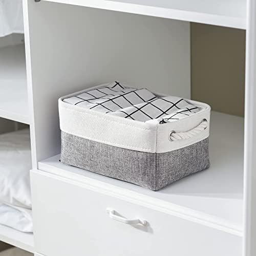 TheWarmHome Organization and Storage Basket for Shelves - 12x8x5.2 inch 1 Pack Fabric Storage Cubes, Collapsible Storage Bins for Closet Organizer Gift Cloth Toy (White & Grey) - Image 2