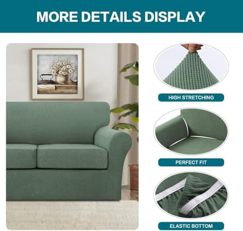 Turquoize 4 Piece Sofa Covers for 3 Cushion Couch Sofa Slipcover Soft Couch Cover for Dogs Washable Furniture Cover with 3 Individual Large Cushion Covers Feature Fabric (Large Sofa, Loden Frost) - Image 4
