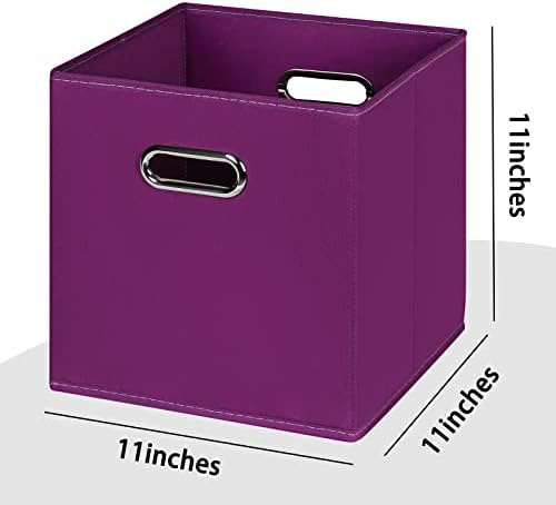 Black Foldable Storage Cubes Bins , Fabric Storage Box Cubes Organizer Baskets with Dual Handles for Home Organizer(Purple) - Image 2