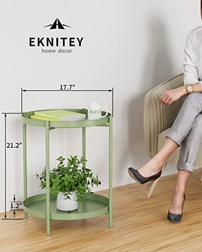 EKNITEY 2 Tier End Table - Metal Side Table with Removable Tray(Atrovirens) - Image 3