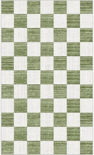 Green White Checkered Entry Rug - 3x5 Non-Slip Indoor Outdoor Rugs - Image 7