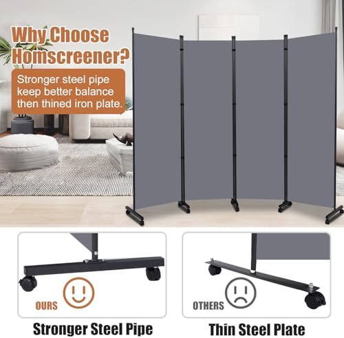 Room Divider Large 4 Panel Privacy Screen,Portable Room Partition on Wheels - Image 3