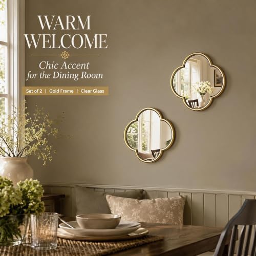 2 Pack Clover Wall Mirrors, Real Glass Decorative Mirrors with Metal Frame, 12" Small Four Leaf Clover Shaped Mirror for Wall Decor, HD Clarity Vanity Mirror Tiles for Bedroom, Living Room - Image 5
