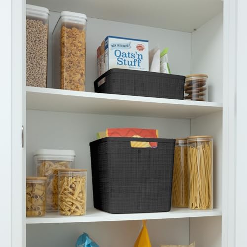 Curver Set of 4 Large Cube 17L Jute Decorative Plastic Organization and Storage Baskets - Perfect Bins for Home Office, Closet Shelves, Kitchen Pantry and All Bedroom Essentials, Black - Image 5