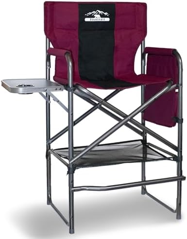 Tall Directors Chair 30" Seat Height, Bar Height Folding Chair with Side Table, Foldable Camping Chair with Side Pocket for Makeup Artist, Sports Event, Supports 400LBS - Wine Red/Black by Tisetrail