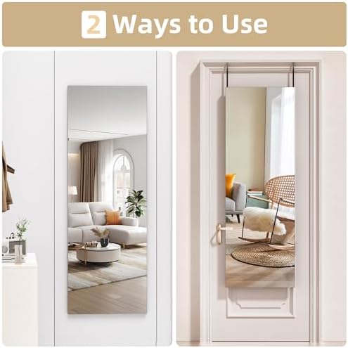 Hasipu Door Mirror Full Length, 47"x 15.8" Full Body Over The Door Hanging Wall Mounted Mirror for Bedroom, Living Room, Cloakroom, Square White - Image 3