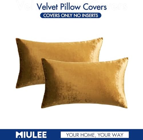 MIULEE 12x20 Inch Lumbar Velvet Throw Pillow Covers Dark Gold - Image 6