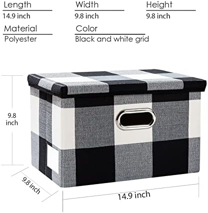PRANDOM Collapsible Storage Bin with Lid [3-Pack] Fabric Foldable Storage Box Organizer Container Basket Cube with Cover for Home Bedroom Closet Office Nursery Black and White Grid(14.9x9.8x9.8) - Image 3