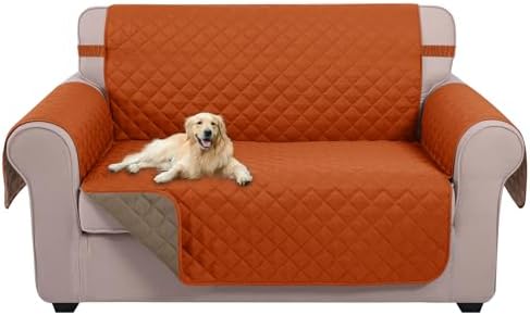 U-NICE HOME Loveseat Sofa Cover for 2 Cushion Couch, Orange/Taupe by U-NICEHOME