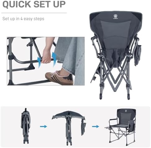 EVER ADVANCED Camping Directors' Chair with Side Table, Portable Folding Chair with Compact Size, Heavy Duty with Pocket for Camping, Lawn, Sports and Fishing, 400lbs, Gray 2 Pack - Image 5