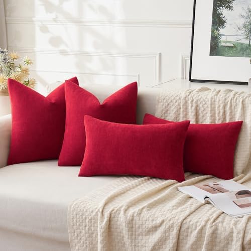 MIULEE Red Chenille Couch Lumbar Throw Pillow Covers, 12x20 - Image 4