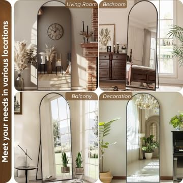 Antok Full Length Mirror, 59"x18" Floor Mirror with Stand, Black, Arched - Image 6