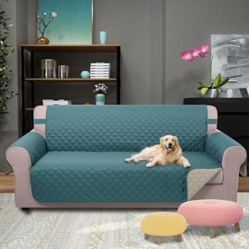 U-NICE HOME 4 Seater Sofa Cover 91''Large Couch Cover, Blue/Beige - Image 2