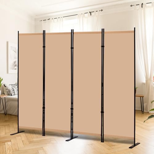 RANTILA 4 Panel Room Divider, 6 FT Folding Privacy Screen with Wide Feet, Freestanding Partition for Room Separation, Portable Room Divider Panel, 89" W x 71" H, Beige - Image 6