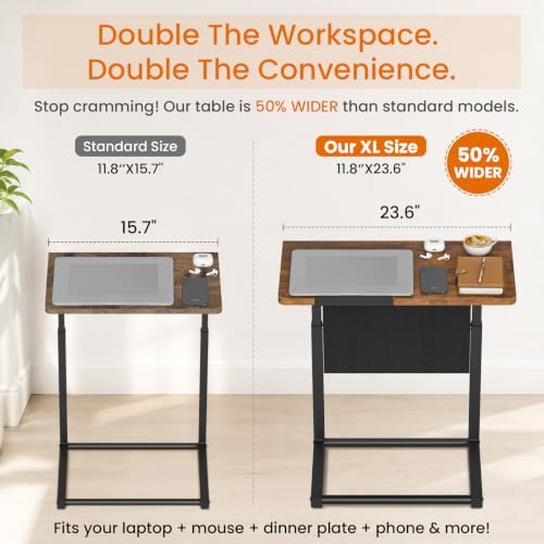 Giikin TV Tray Table, 23.6" Extra Large Side Table, Adjustable Height TV Trays for Eating on Couch, 90° Tilt Angle Foldable C-Shaped End Table with Storage for Small Spaces Sofa Bed Dinner - Image 3