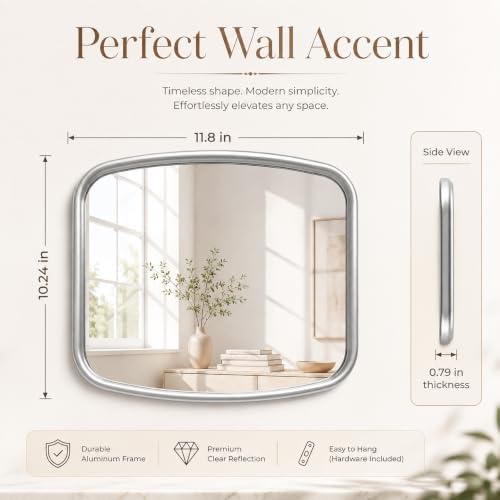 2 Pack Rounded Square Wall Mirror, 10"x12" Metal Framed Decorative Mirror with Real Glass, Aesthetic Curved Edge Vanity Mirror for Bedroom, Living Room, Sliver Wall Decor - Image 2