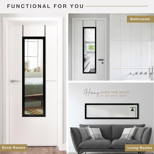 MCS 14.7x50.7 Black Over The Door Mirror, Full Length Hanging Mirror for Bedroom & Bathroom Doors, Lightweight Design with Patented No Tools Required Hanging System - Image 6