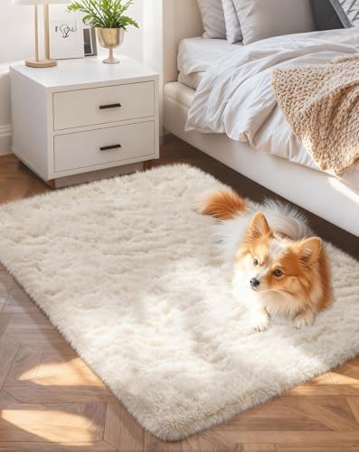 Ophanie Small Ivory Entryway Throw Rugs for Bedroom, 2x3 Mini Area Rug, Affordable Non Slip Fluffy Carpet, Fuzzy Soft Living Room Rugs, Home Decor Aesthetic, Nursery by Ophanie