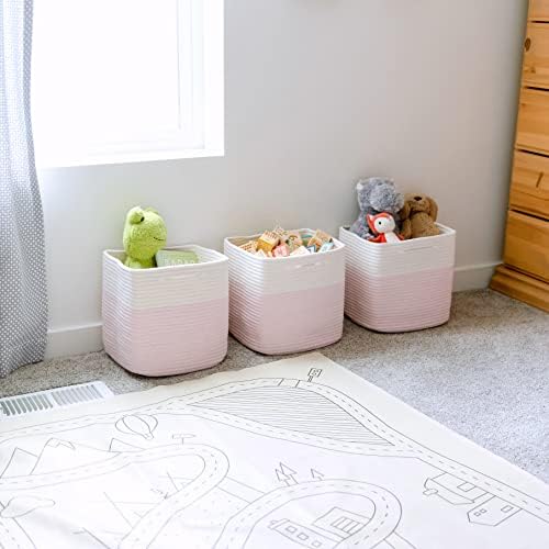 NaturalCozy Storage Cubes 11 Inch Cotton Rope Woven Baskets for Organizing, 3-Pack | Cube Storage Bin | Square Storage Baskets for Shelves Organizer, Classroom, Kids Toy Bins, Closet, Baby Nursery - Image 4