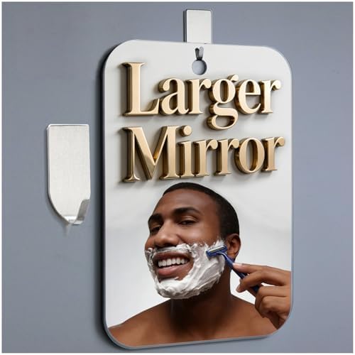 Shatterproof Shower Mirror Fogless for Shaving,(Larger 11x8 Inch) Anti Fog Shaving Mirror Holder NO-Drilling, No Fog Free Waterproof,Small Wall Mounted Bathroom Accessories Camping Hanging Men by NKJVE