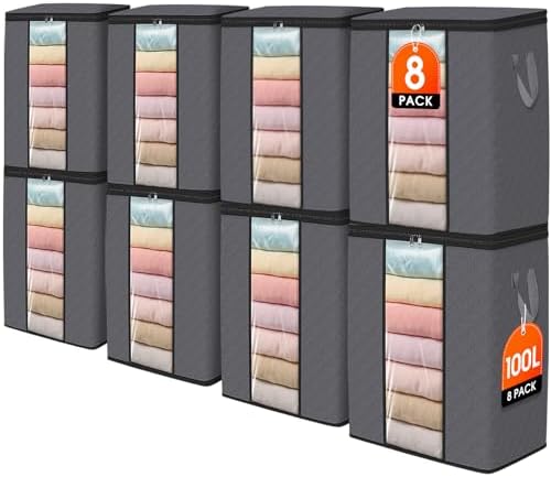 SpaceWhisper 8 Pack 100L Clothes Storage, Foldable Storage Bags, Grey by Unknown