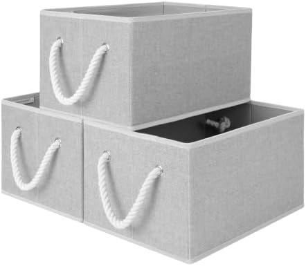 StorageWorks Storage Baskets for Shelves, Closet Organizers and Storage Bins, Fabric Organizer Bins for Clothes, Closet Shelf Organizer, Gray, Large, 3-Pack by StorageWorks